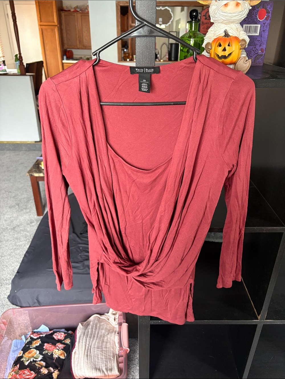 White House Black Market Long Sleeve Draped Twist Front Top - Rose